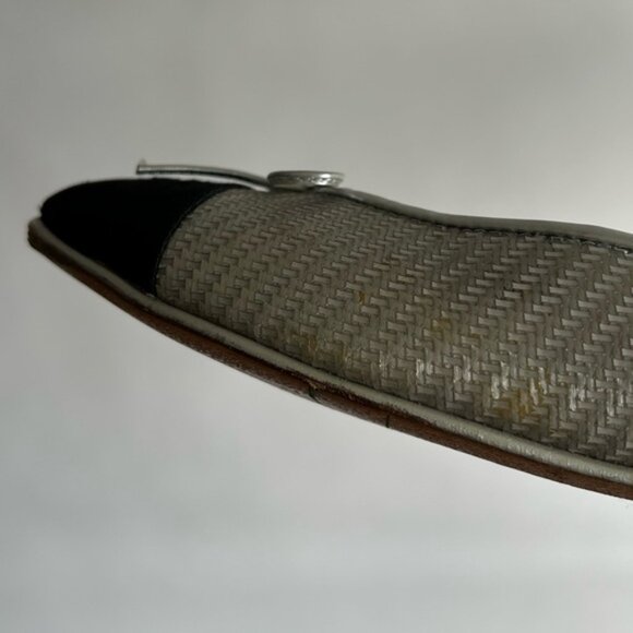 CHANEL CC CAP TOE DIAGONAL QUILTED SILVER BALLET FLATS SZ 39 - Picture 15 of 15